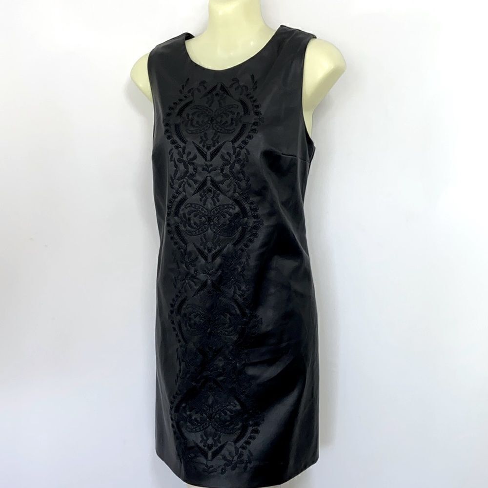 Abercrombie & Fitch Dress Faux Black Leather Embroidered Mini Sz Sm